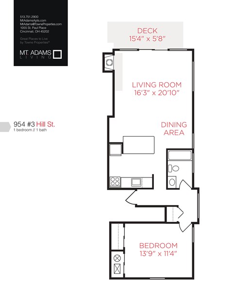 Floor plan for 1 bed, 1 bath, 750 sqft